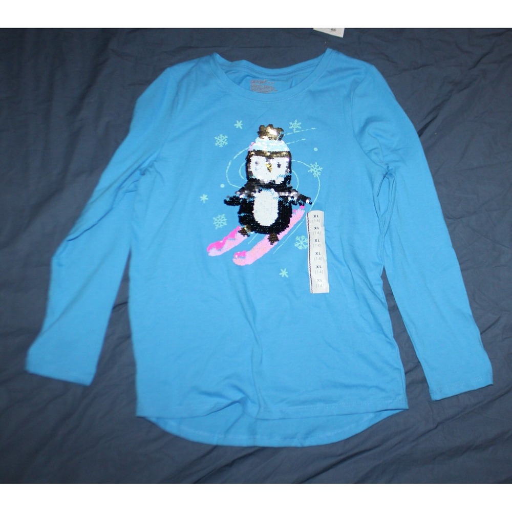 Girls Cat & Jack Penguin Long Sleeve T Shirt Size XL 14 NEW